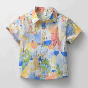 Camisas infantis Camisas de menino para crianças Manga curta Flor Camisa de botão infantil Gola redonda Camisas casuais para bebês x0728
