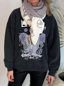 Moletons com capuz femininos Moletom com estampa gráfica de artista Moletom feminino com decote em O e manga comprida Streetwear Moda moletons casuais Punk Rock n Roll Tops Primavera 230729