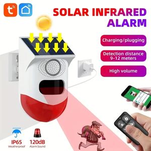 1pc Tuya Smart WiFi Motion Alarm Detector, Solar/USB/Plug Power Supply, Outdoor PIR Wireless Strobe Siren Detector, Sound Alarm Waterproof With Remote Control,