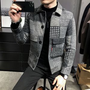 Herrenjacken 2023 Herbst und Winter Mode Lässig Revers Kapuzenjacke Männlich Slim Plaid Wollmantel Herren Y2k Mäntel 230729