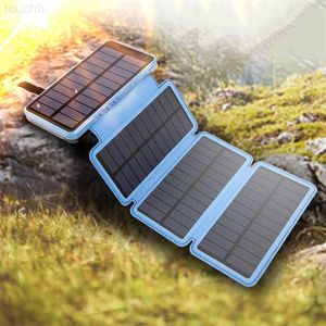 Cell Phone Power Banks Folding Solar Power Bank 20000mAh Waterproof Portable 2.1A Fast Charging Poverbank Solar Panel Charger Powerbank for Smartphones L230728