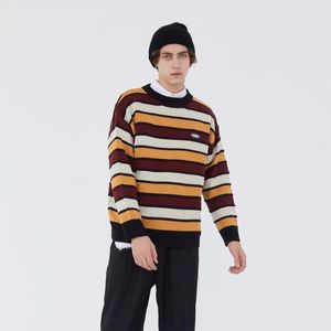 Erkek kazakları renk blok çizgili güzel vintage kıyafetler örülmüş retro sweater harajuku erkekler giyim çeken homme üst kısımlar kazak sweter