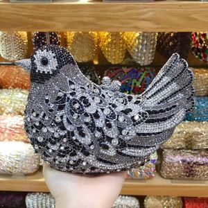 Akşam çantaları xiyuan kuş şekli kristal debriyajlar elmas kadın metal debriyaj rhinestones akşam çantaları düğün partisi çanta minaudiere çantası 230729