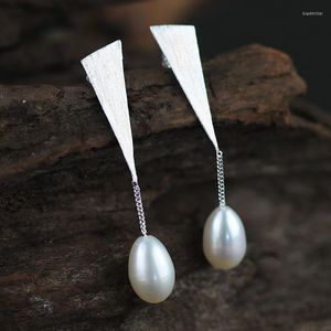 Orecchini pendenti CMAJOR Original 925 Sterling Silver MaTriangle Minimalista OL Pearl Drop Donna Ragazze Fatti a mano Gioielleria raffinata all'ingrosso