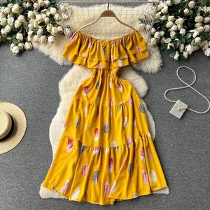 Casual Dresses Summer Romantic A-Line Midi Dress For Women Sleeve Tunic High Waist Printed Printing Ruffle Lace 112628