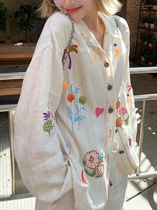 Calça Feminina de Duas Peças Camisa de Linho de Algodão Bordada Branca de Verão Francês Vintage Pequeno Design Feminino Feeling Preguiçoso Parte superior com Protetor Solar