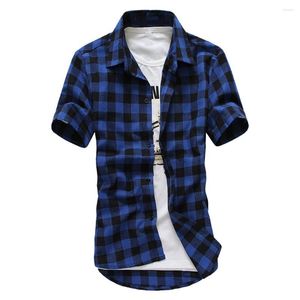 Erkekler Sıradan Gömlekler Yaz Erkek Kısa Kollu Ekose Düğmesi Aşağı Üstler Moda Giyim Adam için Camisas