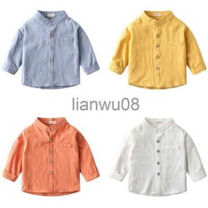 키즈 셔츠 소년을위한 셔츠 봄과 가을에 새로운 캐주얼 긴 소매 캔디 컬러 vneck cotton blouse 탑 아이 복장 십대 옷 26t x0728