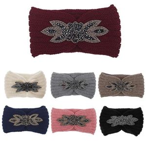 Hårklipp Barrettes Kvinnor Paljett Stickat Hårband Flower Rhinestone Pärled Ear Warmer Wide Head Wrap241o