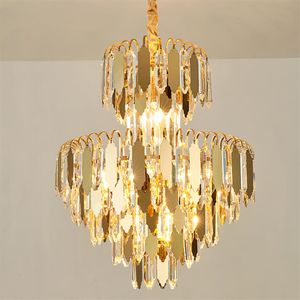 LED Modern Golden Chandeliers Lights Fixture Lampadario in cristallo con superficie a specchio in acciaio inossidabile americano Illuminazione domestica per interni Diamet290C