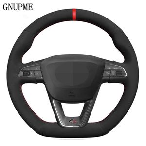 Coprivolante per auto in pelle scamosciata nera cucita a mano per Seat R Leon ST Cupra Ateca FR251x