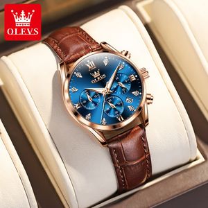 Armbandsur Olevs Womens Watches Luxury Waterproof Luminous Quartz Watch Multifunktionell läderband Original Certifierad varumärke Wristwatch 230729