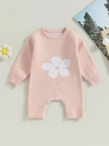 Mädchenkleider Baby Blumendruck Strick -Jumpsuit mit langen Ärmeln und runden Ausschnitt - stilvolle Strampler -Overalls für Säuglinge in voller Länge