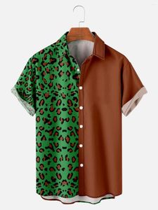 Мужские повседневные рубашки свободные и модные леопардовые пещевые изготовления с коротки