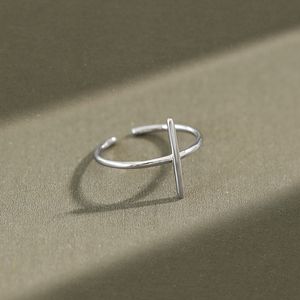 Enkel korsform Öppna ringar för kvinnor 100% Pure 925 Sterling Silver Finger Justerbara ring Fina tillbehör Smycken YMR071