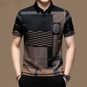 Mens Polos Summer T Shirts For Men Short Sleeve Turndown Collar Letter Printing Button Randig Polo Tees Fashion Pullover Tops 230729