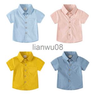 Çocuk Gömlek Erkekler Kısa Kollu 27y Çocuk Günlük Serin Gömlek Çocuk Yaz Katı Polo Tshirt X0728