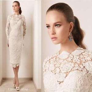 2019 elfenben mantel bröllopsklänningar med långa ärmar vintage spets brudfestklänningar plus storlek vestidos de novia262a