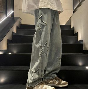 2023 Jeans da uomo Pantaloni Hip Hop da uomo Moda Harajuku Baggy Cool Cargo Denim Patch Star Straight Ins Gothic Boyfriend