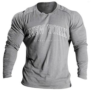 Мужские рубашки для рубашки повседневная футболка круглый шее длинные рукава мускулистые бодибилдинг мужской одежды