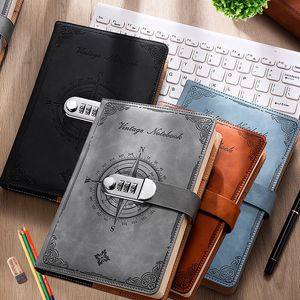 Notepads A5 200 Pages Notebook Retro Password Book with Lock Diary Binder Thickened Creative Hand Ledger Student Notepad Stationery 230731