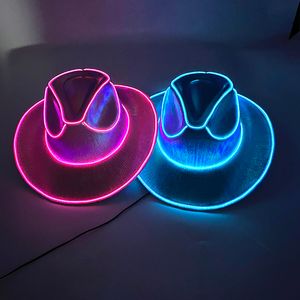 Chapéus de Aba Larga Chapéus de Balde Fluorescentes Adereços de Festa Chapéu de Cowboy Ocidental Brilhante LED Perolado Chapéu de Cowboy Cowgirl Iluminando Para Festa de Carnaval 230729