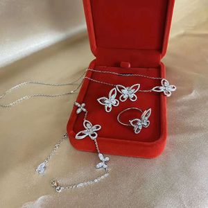 Wedding Jewelry Sets Solid 925 Sterling Silver Sparking Butterfly Simulate High Carbon Earrings Ring Necklace Set Gift for Women 230729