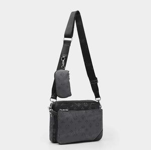 2023 Nya män Luxury Trio Desinger Messenger Bag Eclipse Reverse Canvas Crossbody Påsar 3 Pieces Set Läder axelväska med handväska plånbok koppling svart grå