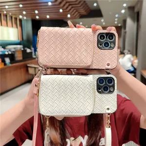 Estojo para celular Vogue com zíper tecido crossbody para iPhone 14 13 12 11 Pro Max Samsung Galaxy S22 Ultra S23 S21 A23 S23FE A34 A54 5G Múltiplos compartimentos para cartão Carteira Cadeia Shell