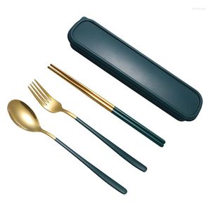 食器セット304ステンレス鋼ポータブルテーブルウェア韓国ナイフフォークスプーンと箸4ピース学生屋外ギフト