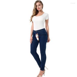 Kvinnors jeans Invisible Open Crotch Pants Stretch Comfy Lady High midja Slim Fit Denim med fickmjuk bomull utomhus sex