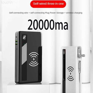 Power Banks de telefone celular 20000mAh Wireless Power Bank portátil PD18W Carregamento rápido Carregador externo Bateria embutida Cabo para Huawei iPhone L230731