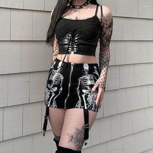 Camisetas femininas com design gótico saia feminina impressão reta patchwork cintura alta estilo gótico sexy feminina mini para o verão 2023