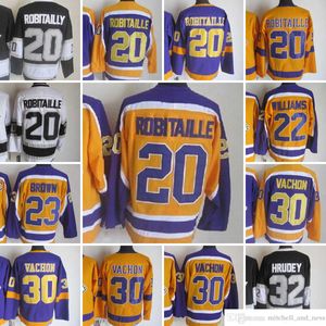 1980 film Vintage Hockey 20 Koszulki Luc Robitaille CCM Haft 30 Rogatien Vachon 32 Jonathan Quick 23 Dustin Brown 22 Williams Jersey Yellow White Black Men