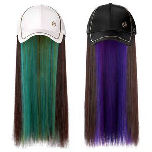 Wig Caps 45 Cm Long Wig Hat Fashion Realistic Highlights Três Cores Cabelo Longo Liso Boné de Beisebol Four Seasons Hat Wig 230729