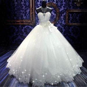 Abiti da sposa in cristallo di alta qualità Real Po Bling Bling Back Bandage Tulle Appliques pavimento-lunghezza abito da ballo abiti da sposa262O