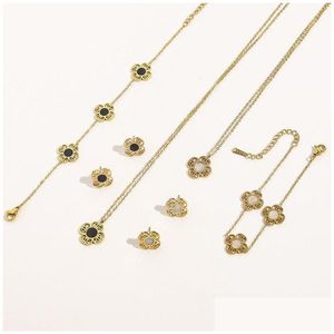 Pulseira brincos colar madrepérola conjuntos de jóias de luxo feminino trevo oco camélia flor fritillaria conjunto clássico dhmxa