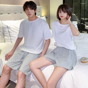 Women's Sleepwear Solid White Couple Pajamas Summer Simple Short Sleeve Cute Home Wear Set Suit Men's Casual Loose Shorts