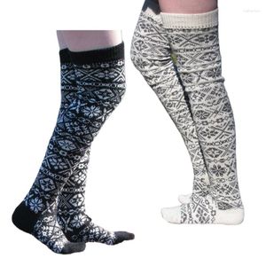 Damen-Socken, gestrickt, lange Oberschenkel-Beinwärmer, Weihnachts-Schneeflocken-Overknee-Strümpfe