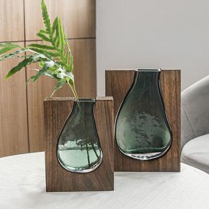 Vases Nordic log solid wood transparent glass vase home designer decoration living room el board 230731