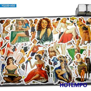 50 pçs Sexy Beauty Retrô Bonita Meia Pernuda Senhora Menina Telefone Laptop Carro Adesivos Pacote para DIY Bagagem Guitarra Skate Adesivo C268E