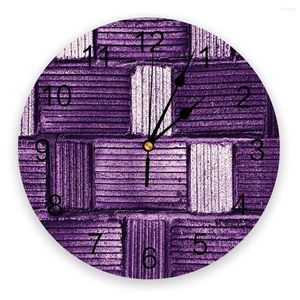 Zegary ścienne fioletowe ceglane mozaika tekstura drukowana sztuka Silent Nonkining Round Watch for Home Decortaion Gift