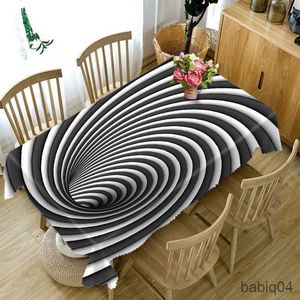 Table Cloth New Cotton Tablecloth Black White Stripes Pattern Dustproof Dining Table Cloth Wedding Decoration R230731