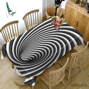 Bordduk Ny bomullsduksduk Black White Stripes mönster Dammtät matbordduk Bröllopsdekoration R230731