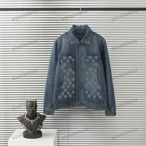 Xinxinbuy Men Designer Coat Jacket Denim Emboss Letter Jacquard Hem Long Sleeve Women Grey Black White Blue M-2XL