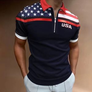Mens Polos Summer Business Casual POLO Shirt Highquality Striped Print Zipper Breathable Tshirt Top 230729