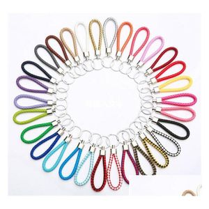 Keychains Lanyards 500Pcs Pu Leather Braided Woven Keychain Rope Rings Fit Diy Circle Pendant Key Chains Holder Car Keyrings Mixed C Otsaq