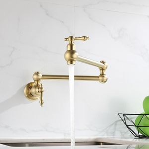 Кухонные смесители Tuqiu Pot Filler Tap Tap Wall Mounted Mustable Gold Kitchen Caucet Одинокий холодный раковина Tap Tound Складное складное носовое носо