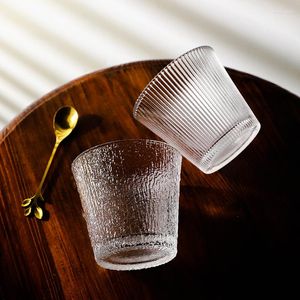 Wine Glasses 2Pcs Striped Glass Cup Iced Latte Coffee Tea Water Cold Beverage Juice Tree Pattern Japanese Minimalist Cups