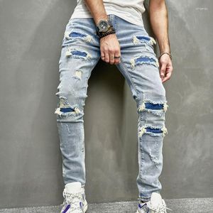 Osobowość streetwearu dżinsów męskich Zagniona łata Pencil Pants Młodzież Młodzież umyta w trudnej sytuacji jesiennej szczupłej dżinsowej dżins